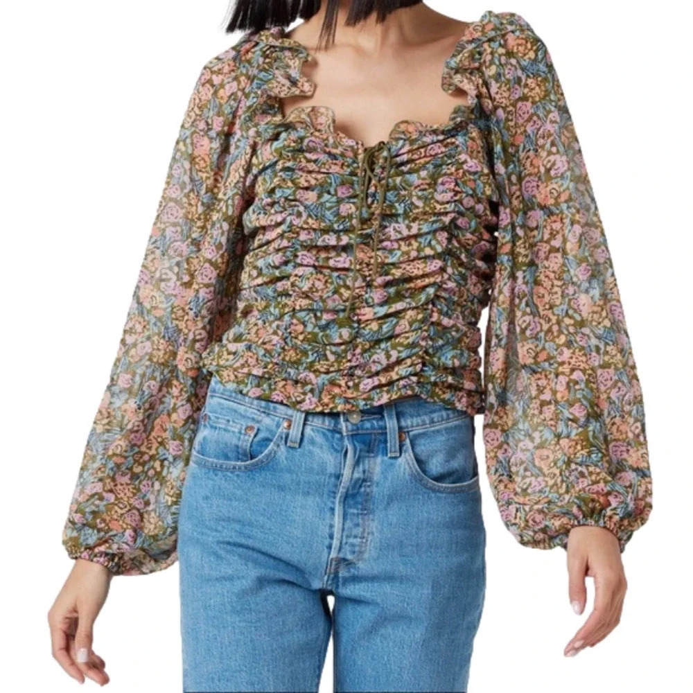 FREE PEOPLE | Floral peasant crop top with balloon sleeves - Picture 2 of 10
